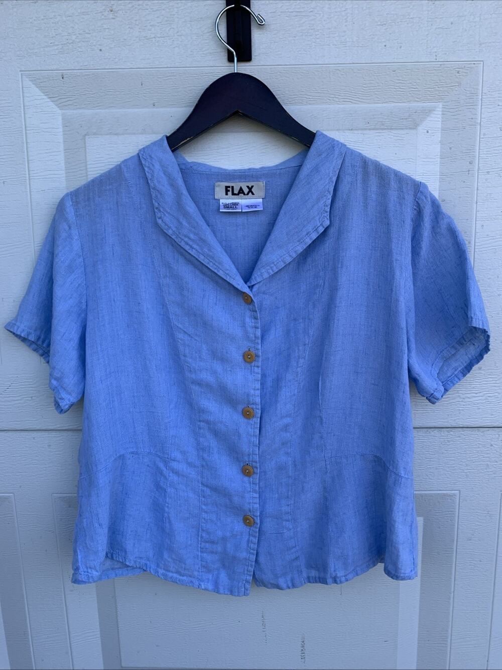 Flax Shirt Button Down Sz Small Blue 100% Linen